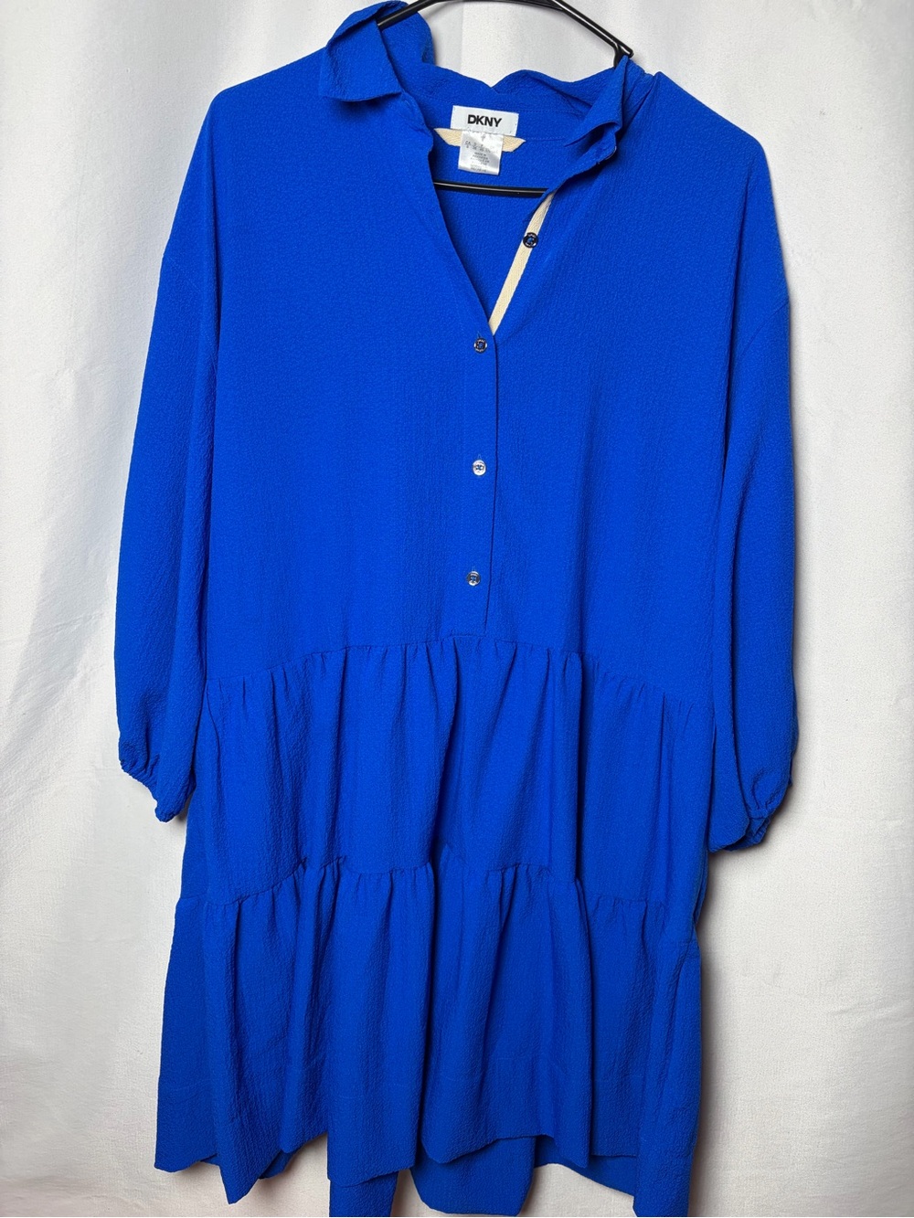 DKNY Royal Blue Tiered Button-Front Dress